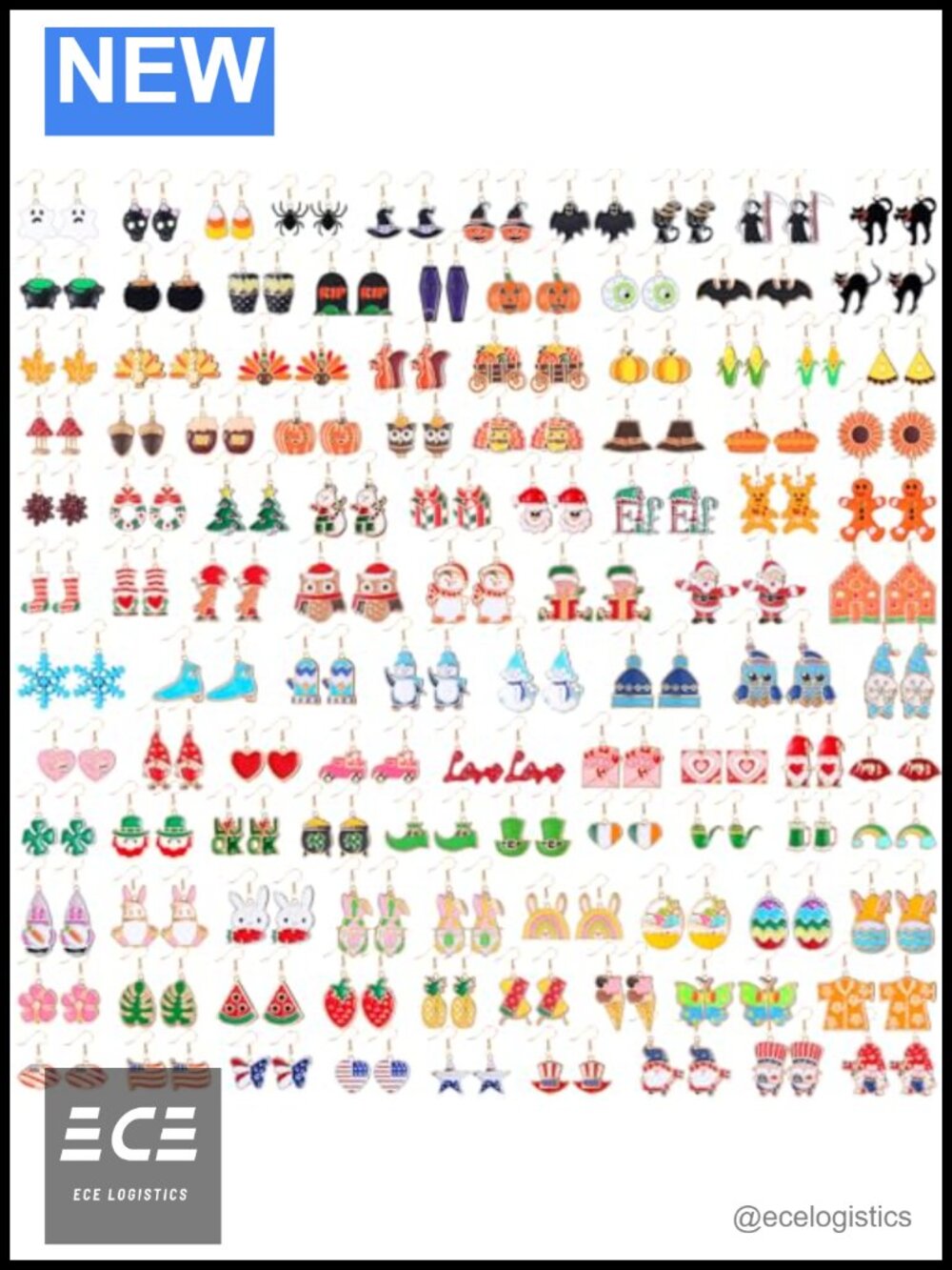 108 Pairs Holiday Earrings Metal Dangle Set Party Favor